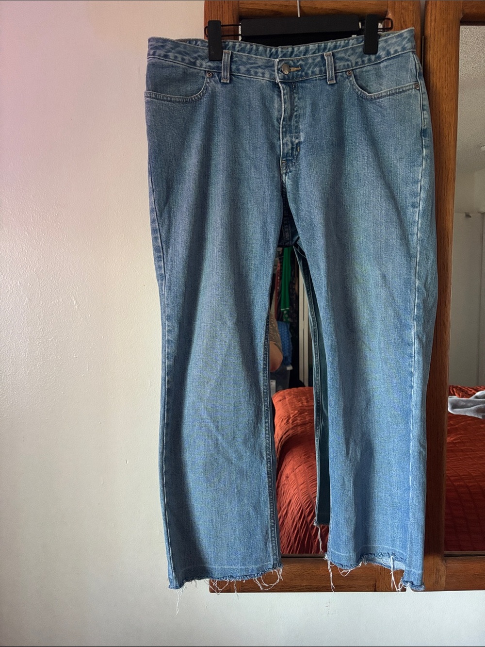 Boston Proper Wide Leg Raw Hem Ankle Jeans  Size 14 Stretch Denim 26” Inseam